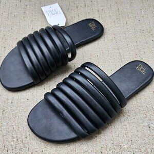 Time & Tru Women Sandal Black Vegan Slide Flat Shoes Size 7US NWT